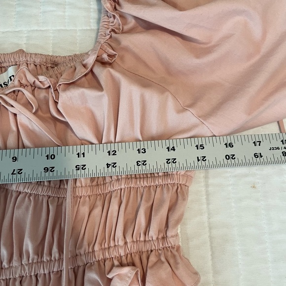 En Saison Poplin Cotton Midi Dress Puff Sleeves Tiered Shirred Sz XS Boho Pink - Picture 11 of 16